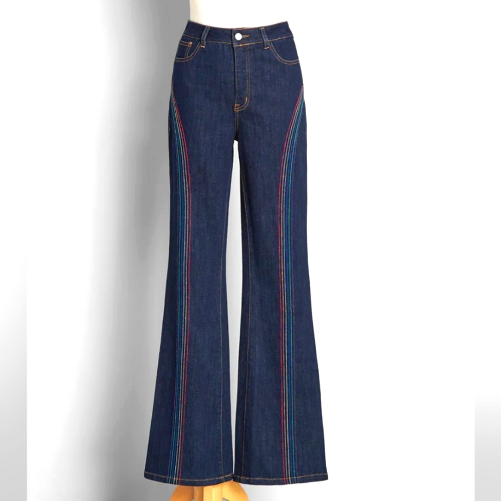 Modcloth Rainbow Bell Bottom Jeans